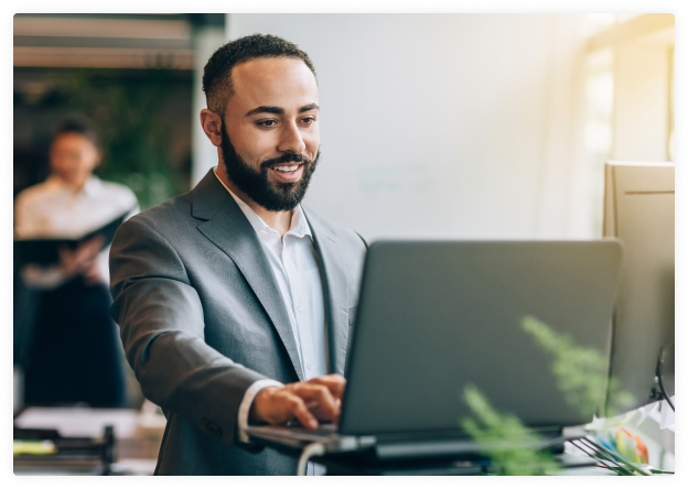 Employee looking at resources on computer